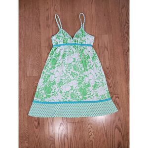 Roxy Womens L Green Floral Retro Y2K Babydoll Sun Dress GUC Island Vacation